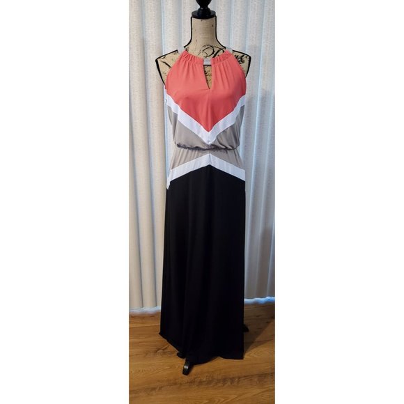 EUC- The London Collection - Maxi Dress- Coral Colorblock - Small - Picture 1 of 7
